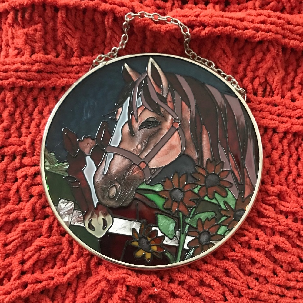 Mother and Colt Window Stained Glass Hand Painted Joan Baker Designs Horse